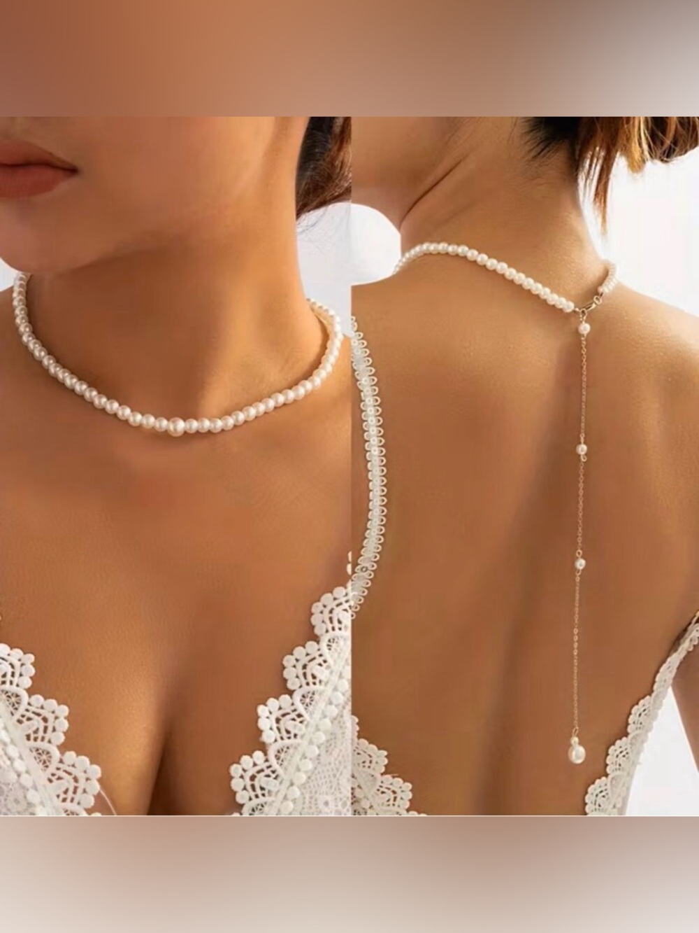Pearl Back Body Chain Necklace Sexy Stylish Trendy Boho Hollywood Glam Tassel